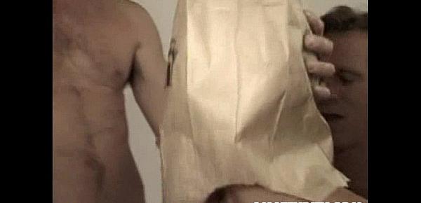  Busty amateur girlfriend gangbang with a paper bag on her face